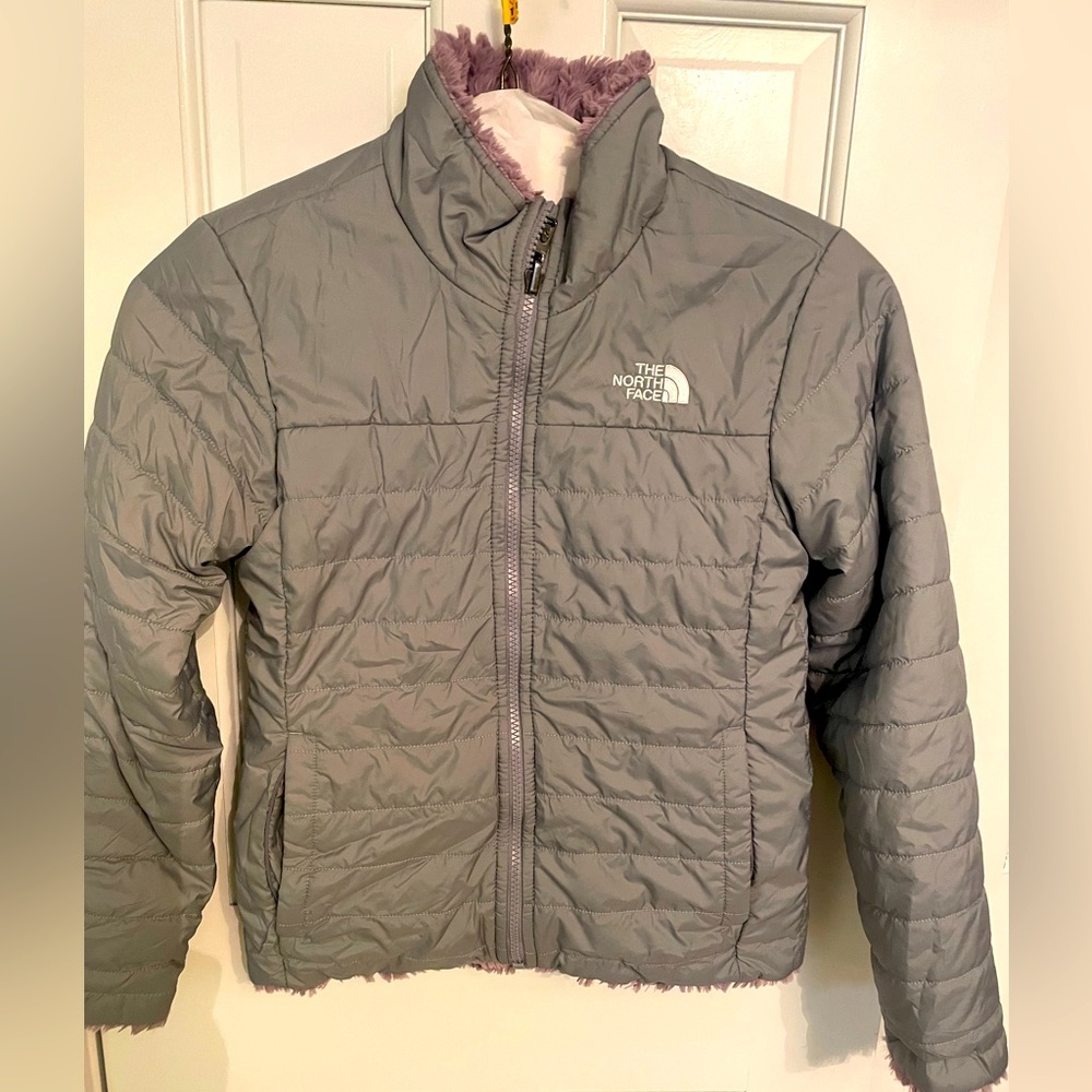 Girls The North Face Reversible Gray Purple Jacket